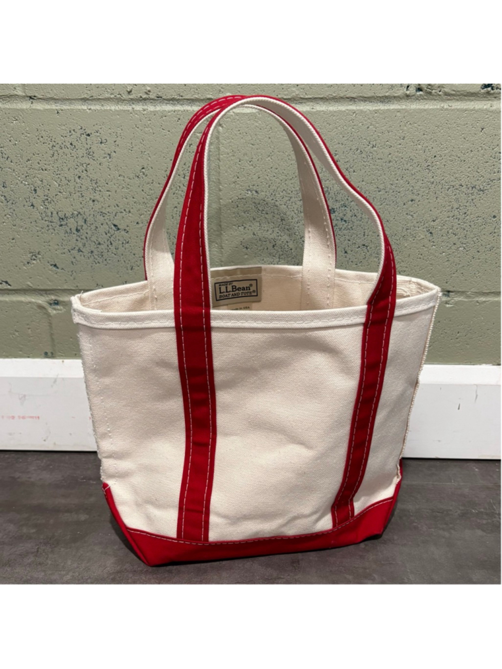 LL Bean Bote and Tote Bag White and Red Made in USA